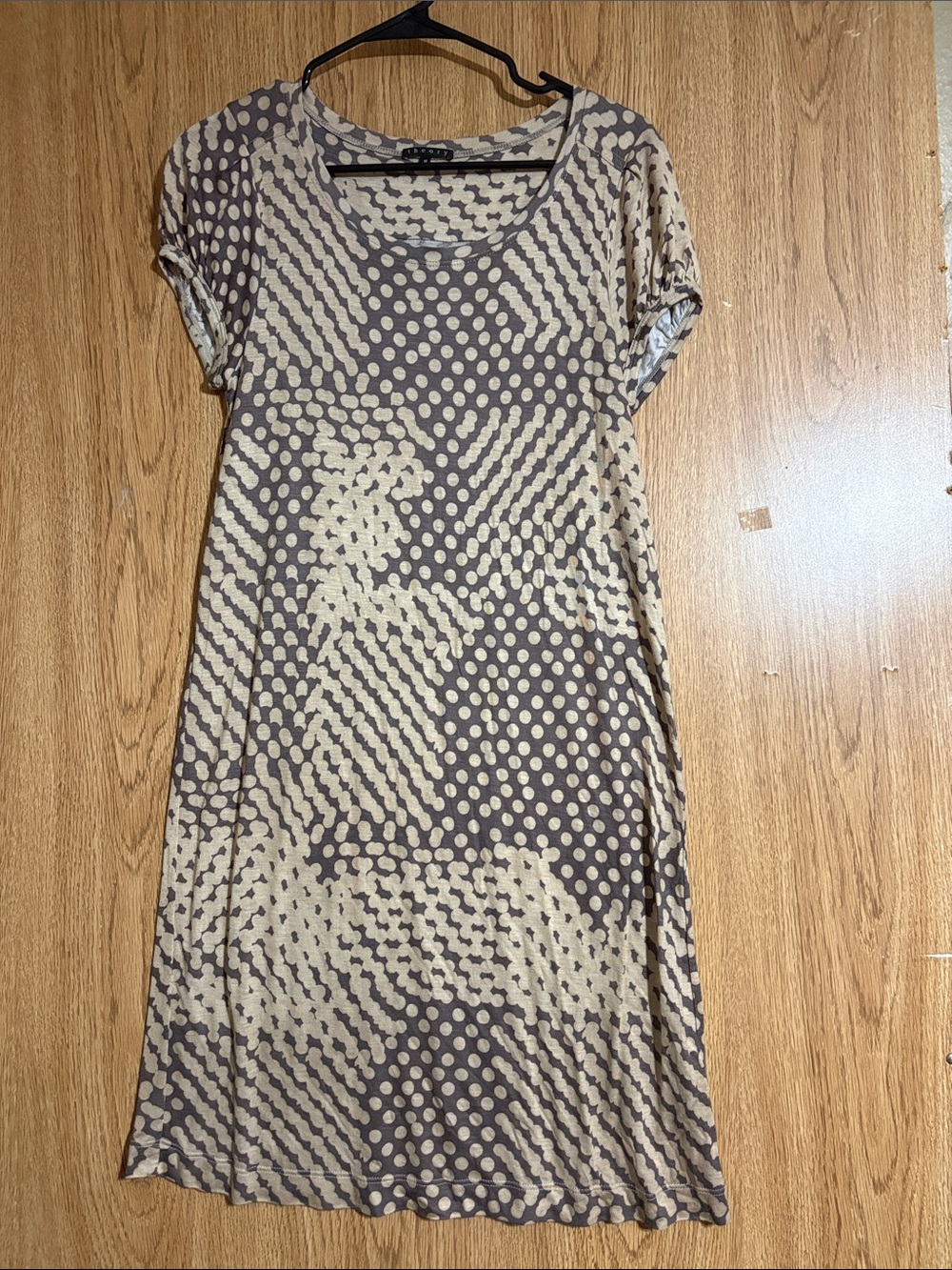 Theory Taupe and Cream Polka Dot Shift Dress